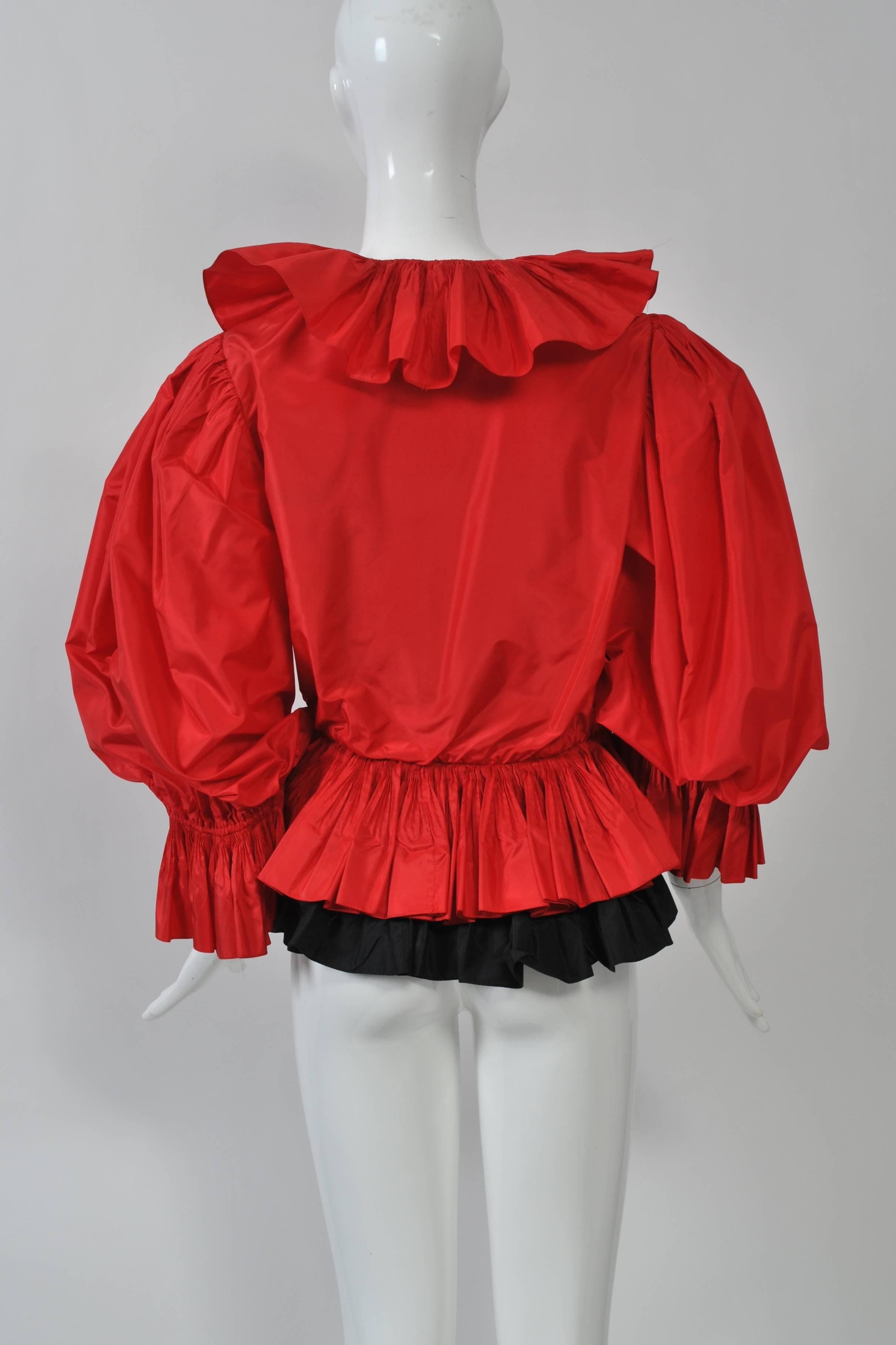 Red and Black Silk Ruffle Top In Good Condition In Alford, MA