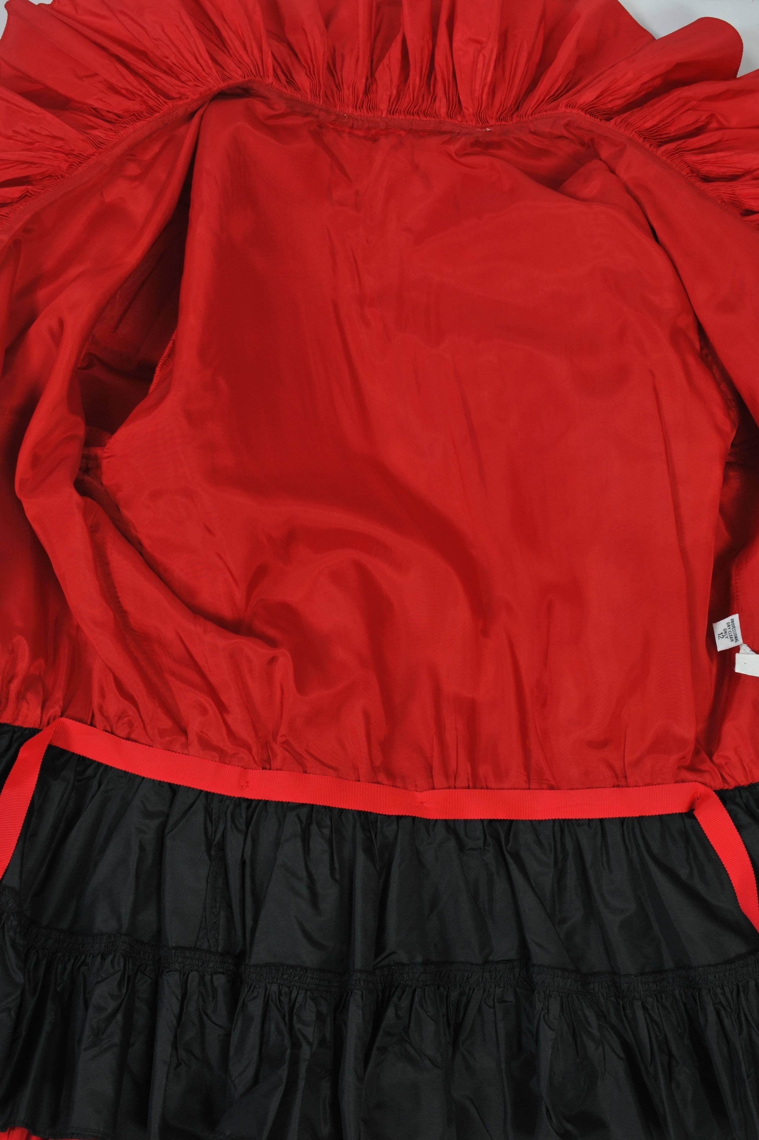 Red and Black Silk Ruffle Top 2