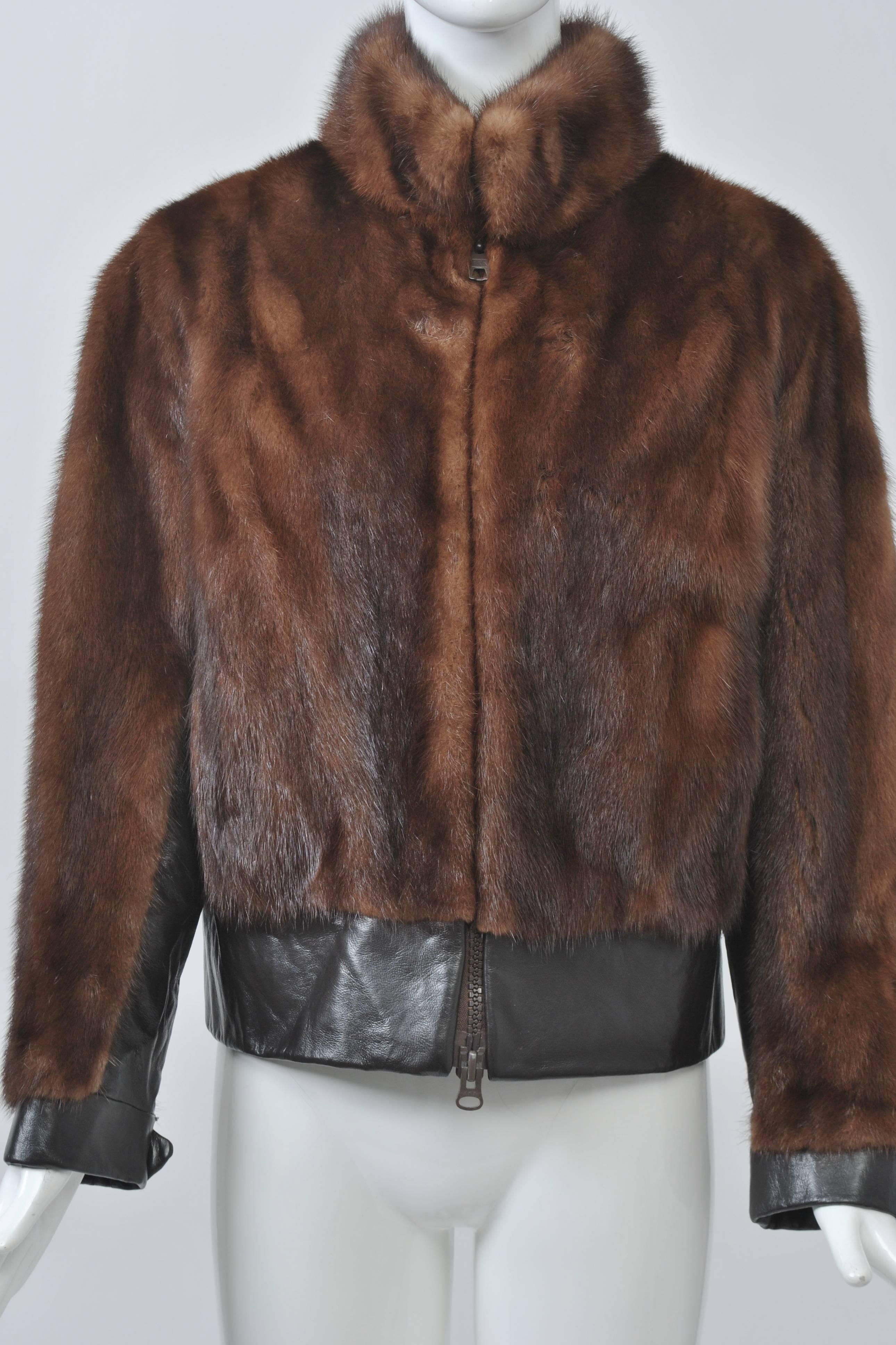 Women's Mink and Leather Cropped Jacket