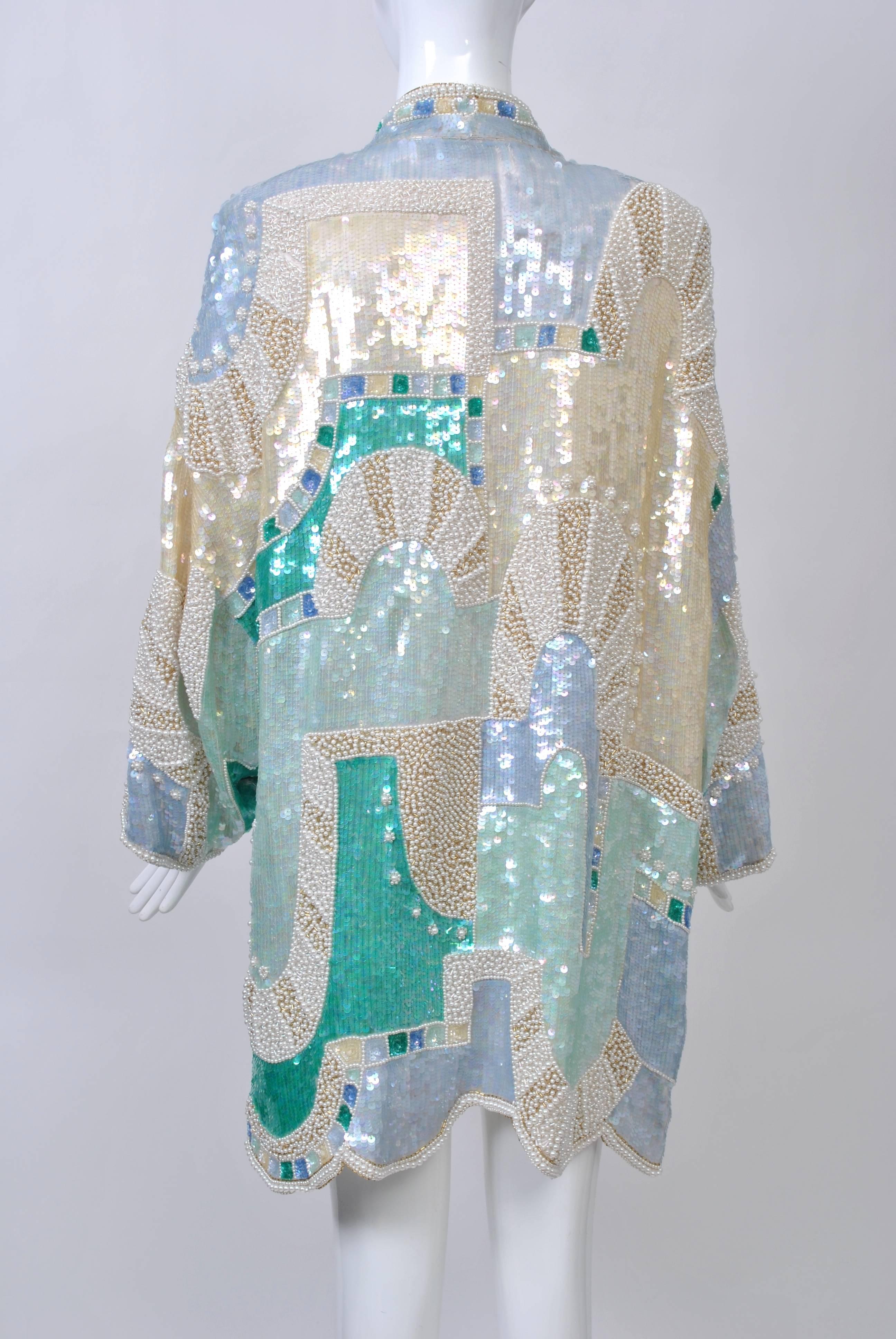 Pastel Beaded Evening Coat In Excellent Condition In Alford, MA