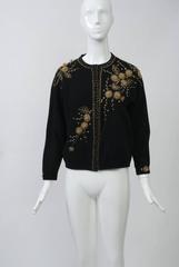 Black Cardigan with Gold Beading
