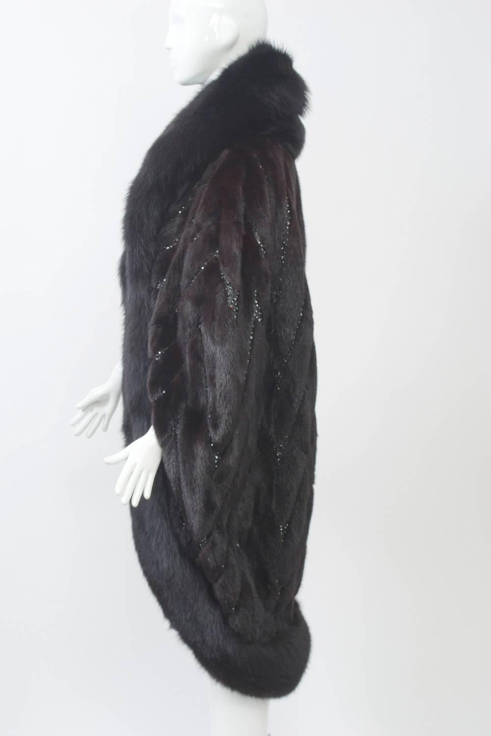 Bob Mackie Rhinestone-Studded Mink Cape In Excellent Condition In Alford, MA