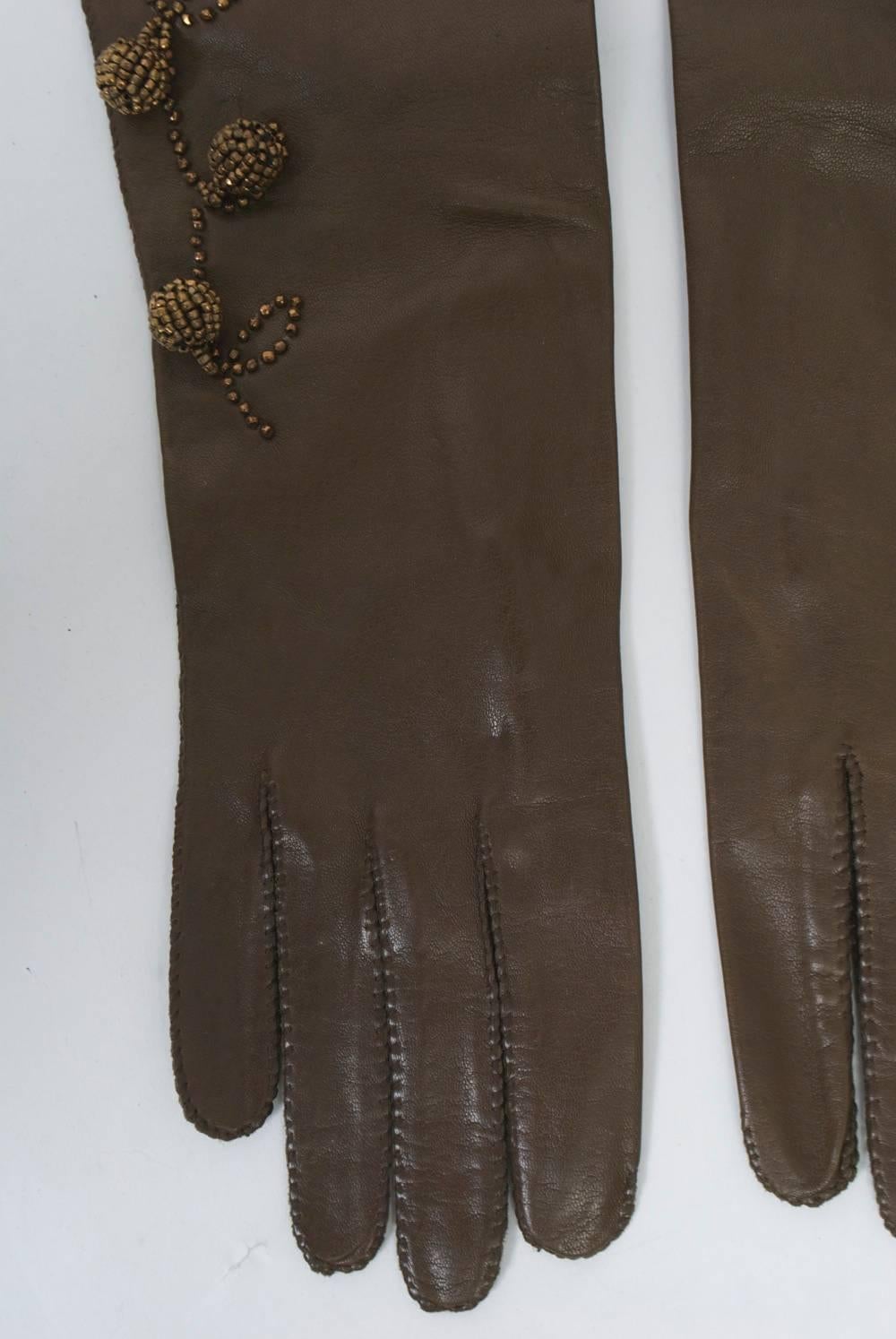 beaded leather gloves