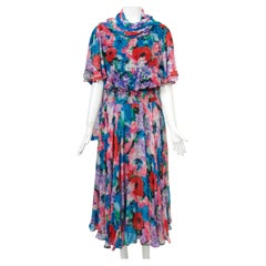 Diane Freis Silk Chiffon Floral Print Dress