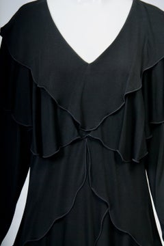Holly Harp Vintage 1970s Black Jersey Tiered Women's Cocktail Dress