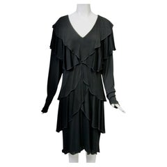 Holly Harp Vintage 1970s Black Jersey Tiered Women's Cocktail Dress