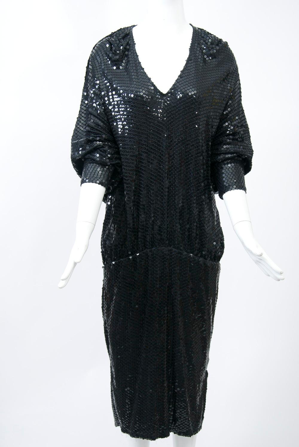1980s Black Sequin Dress For Sale 1