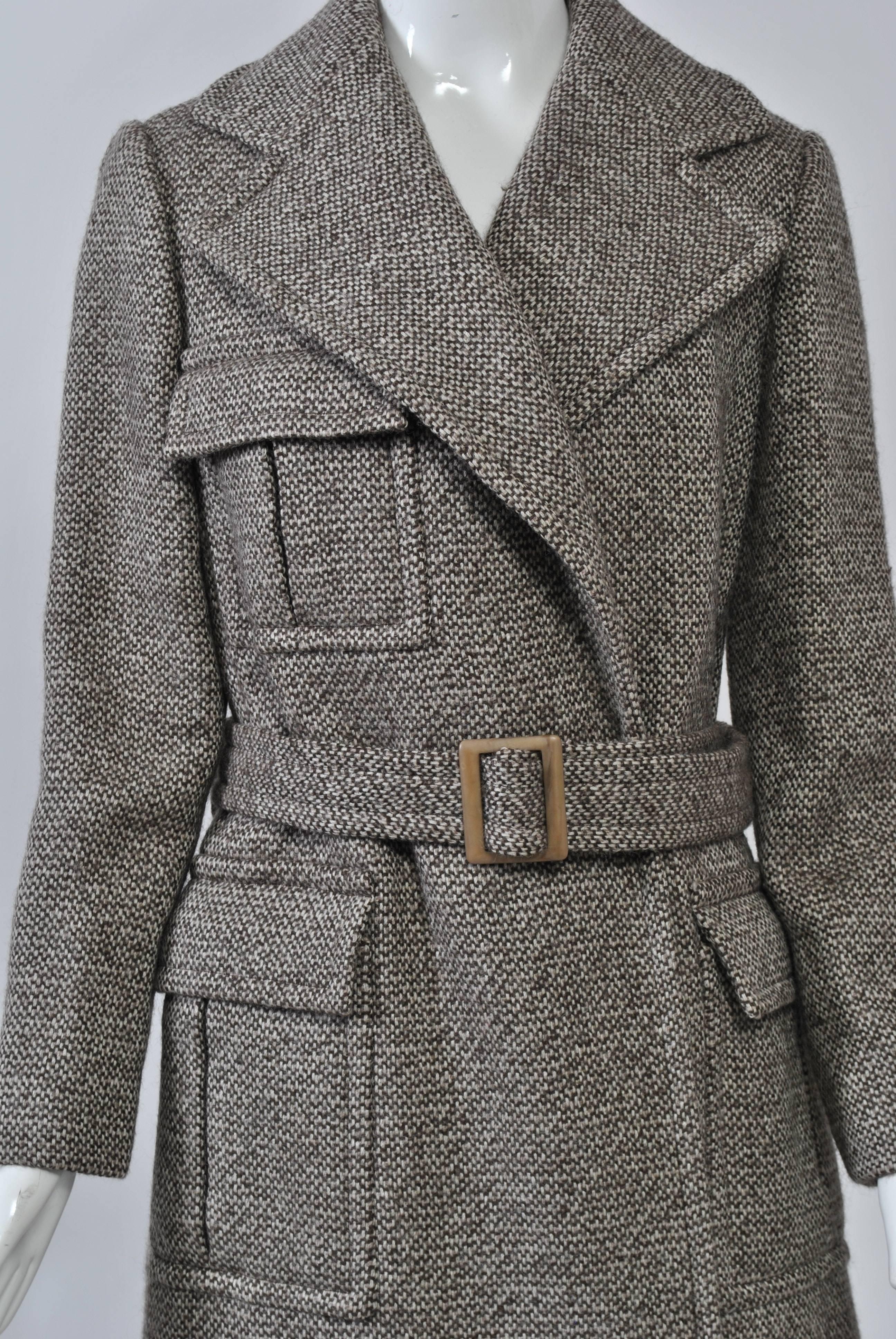 Gray Bill Blass Tweed Coat, 1970s For Sale
