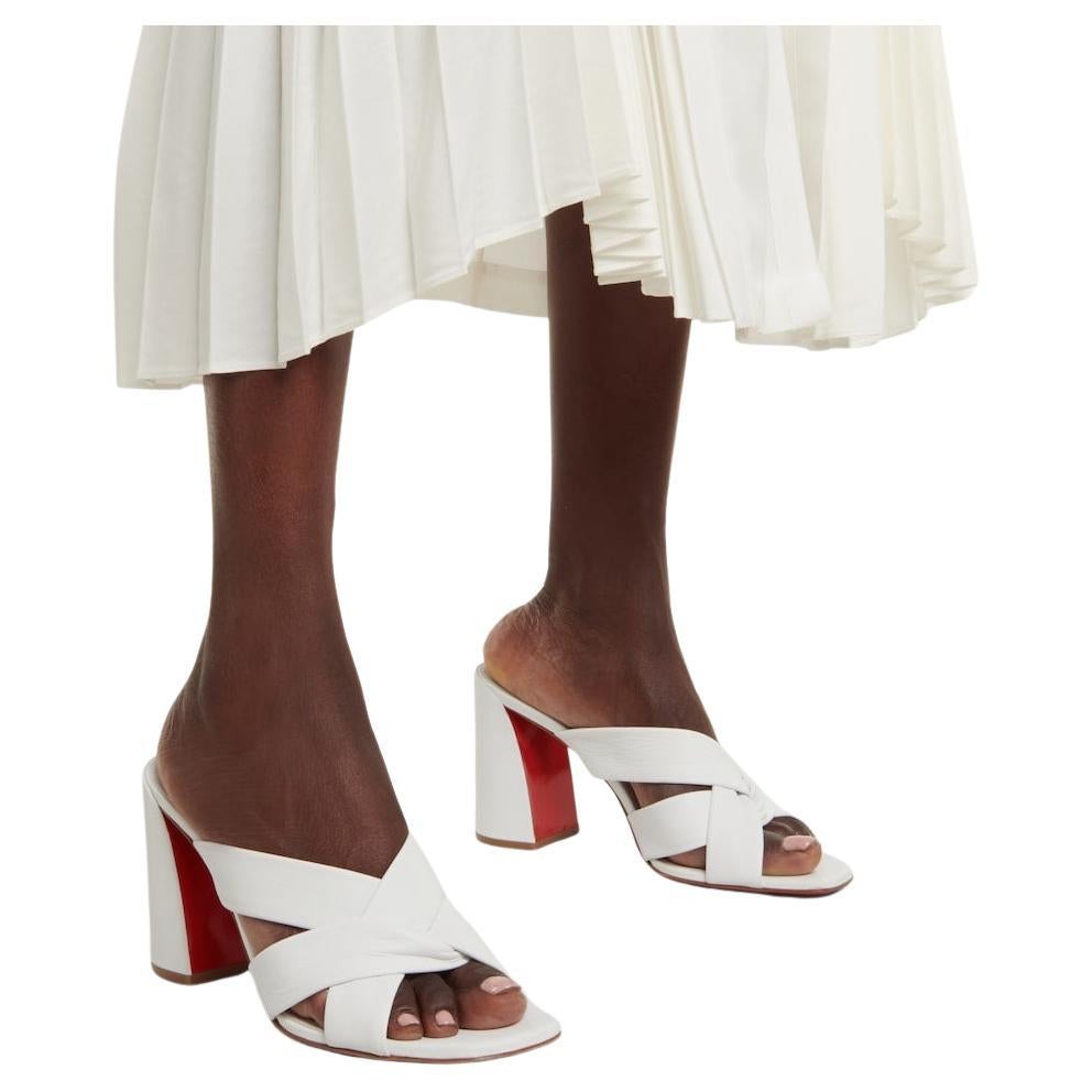 Christian Louboutin Dispo Club 85 White Leather Sandals Sz 39 NWT For Sale