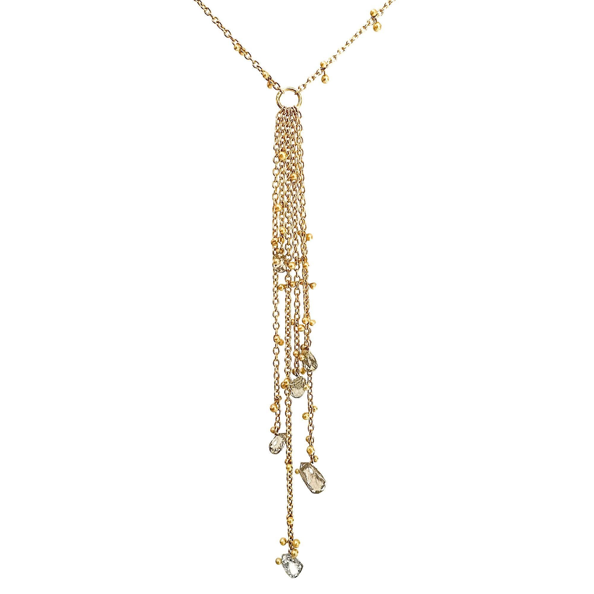 Mehrfarbige Diamant-Briolette-Gold-Fransen-Halskette, einzigartige Tropfenhalskette