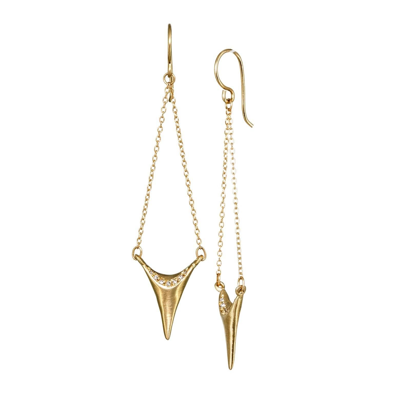 Pave Diamond Dagger Gold Chain Drop Earrings