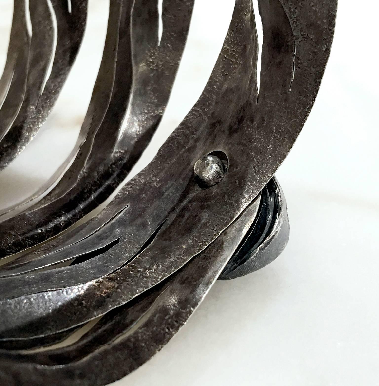 Women's or Men's Reiko Ishiyama One of a Kind Gold Oxidized Silver Double Clasp Spiral Bracelet For Sale