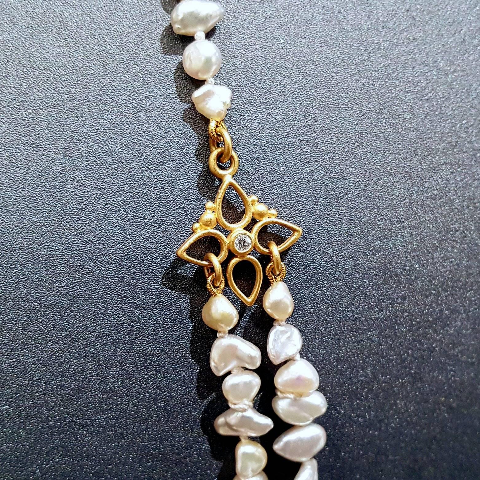 Artist Denise Betesh Blue Silver Keshi Pearl Double Strand Diamond Gold Necklace