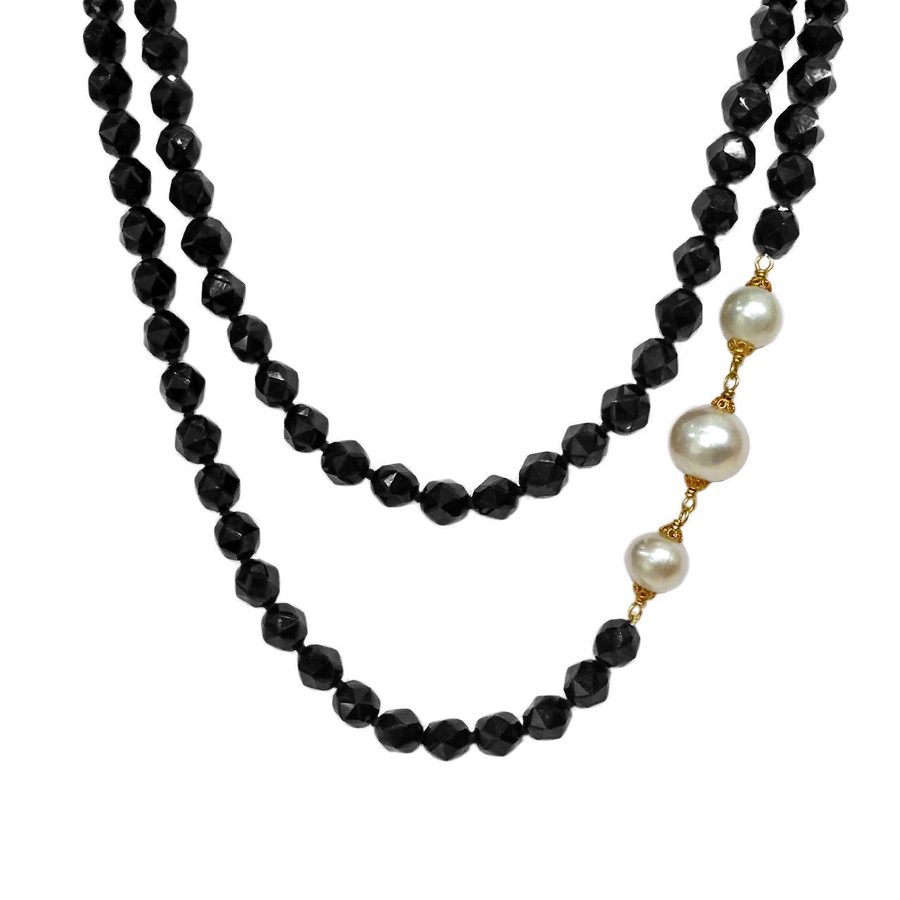 One of a Kind 40" Faceted Spinel White Pearl 22k Gold Necklace