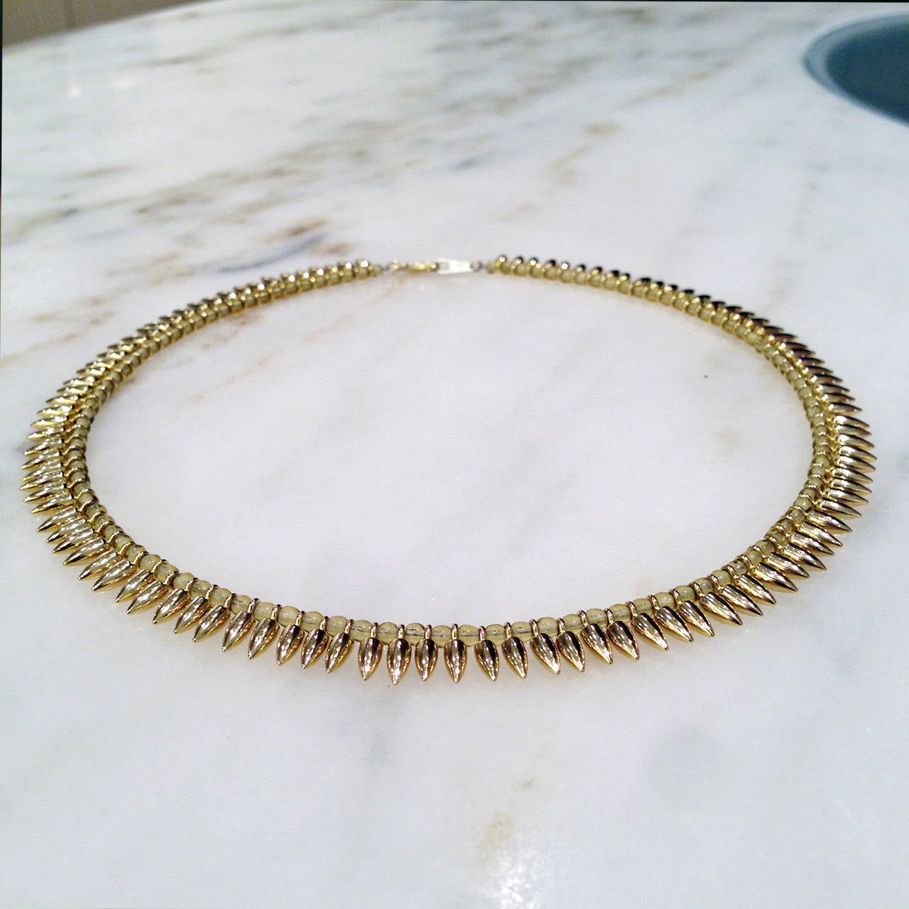 Artist Estyn Hulbert Handmade Gold-Plated Beads Citrine Glass 14k Clasp Bullet Necklace