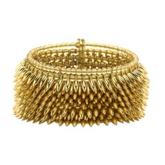 Handmade Shiny Gold-Plated Bead Topaz Glass Flexible Cuff 6