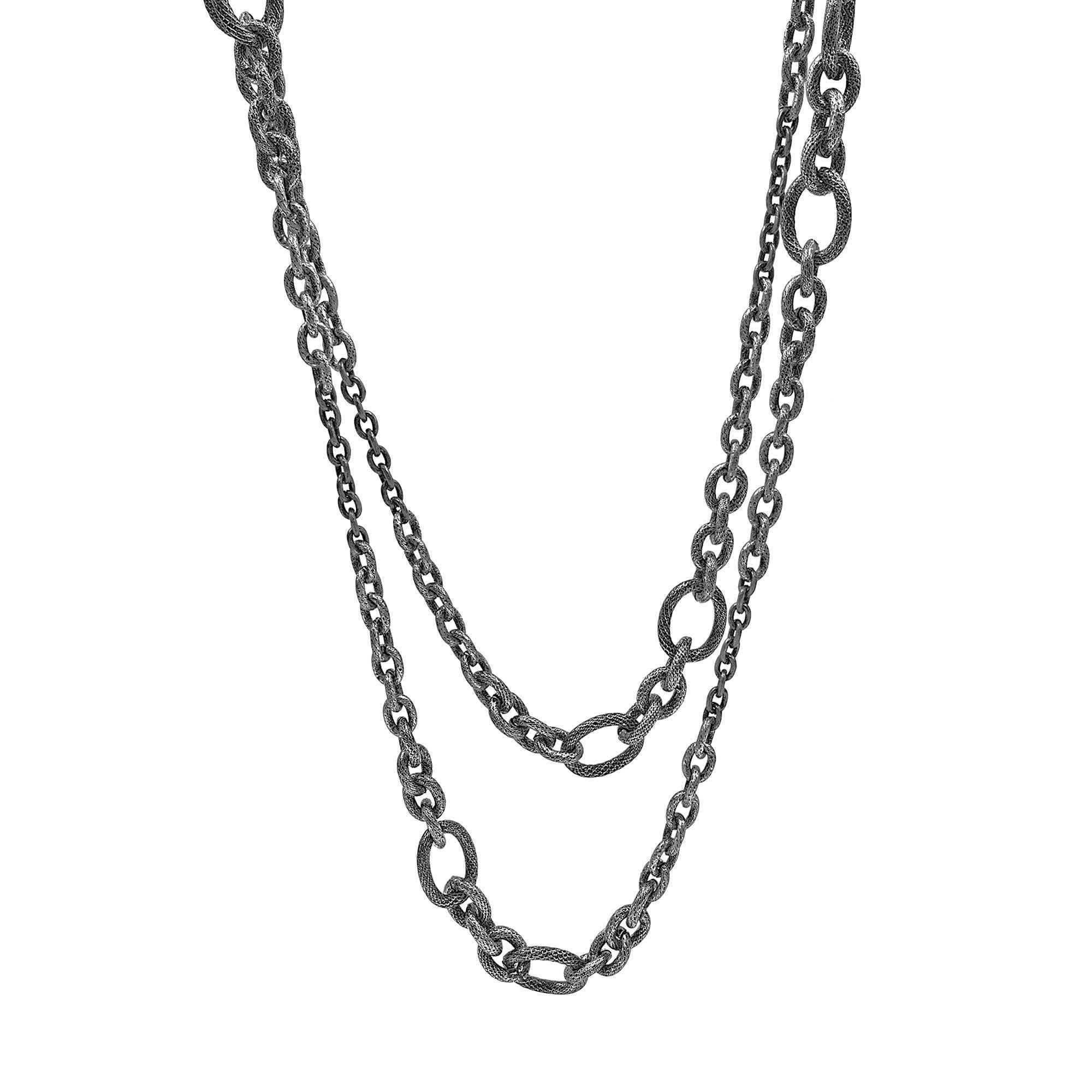 Liza Beth Signature Long Graduating Stainless Steel Chain Link Necklace