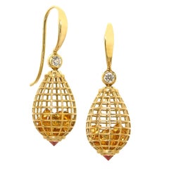 Roule and Co. Honey Citrine Inverted Ruby Diamond Gold Shaker Drop Earrings