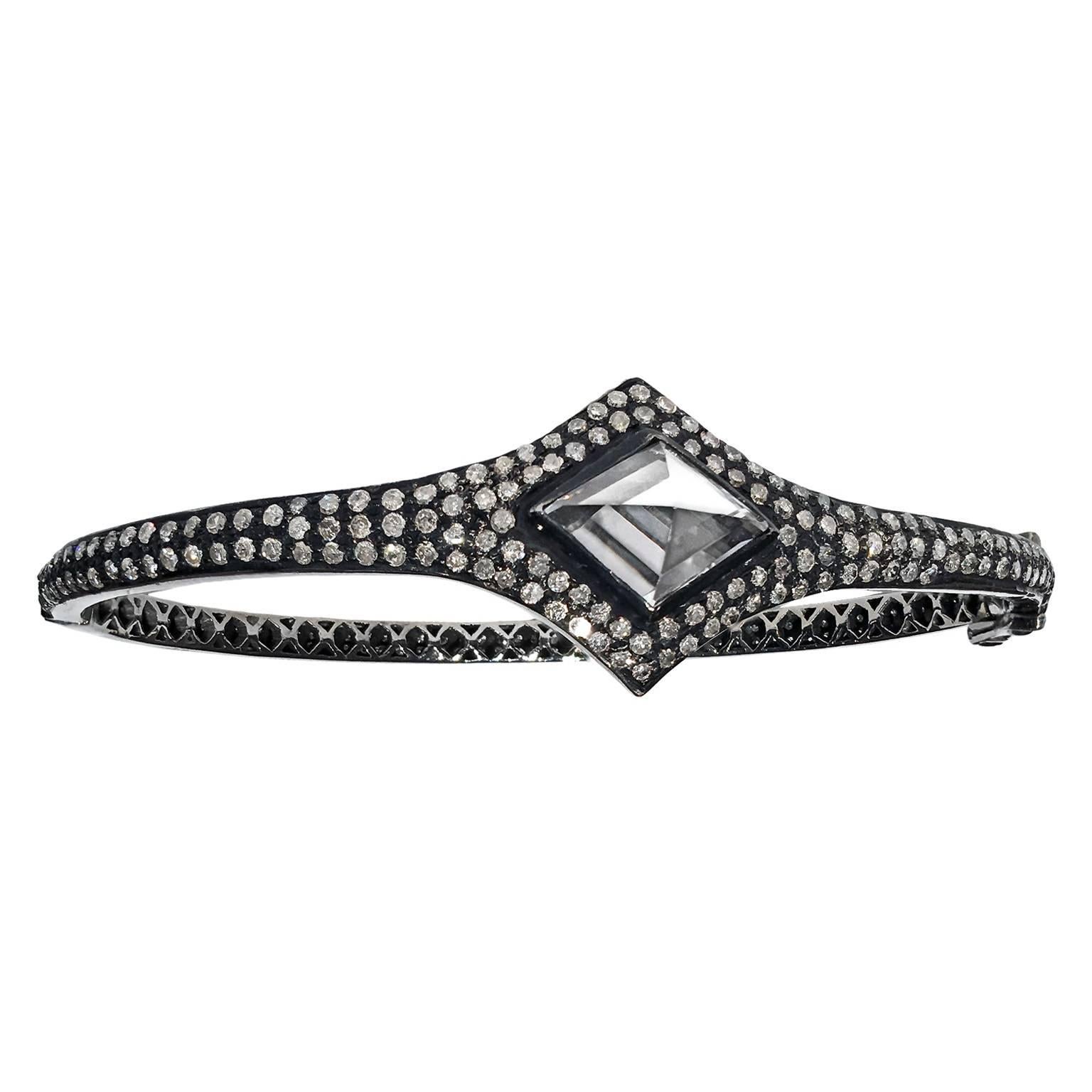 Lauren Harper Rock Crystal Prism Diamond Eternity Hinged Cuff Bracelet