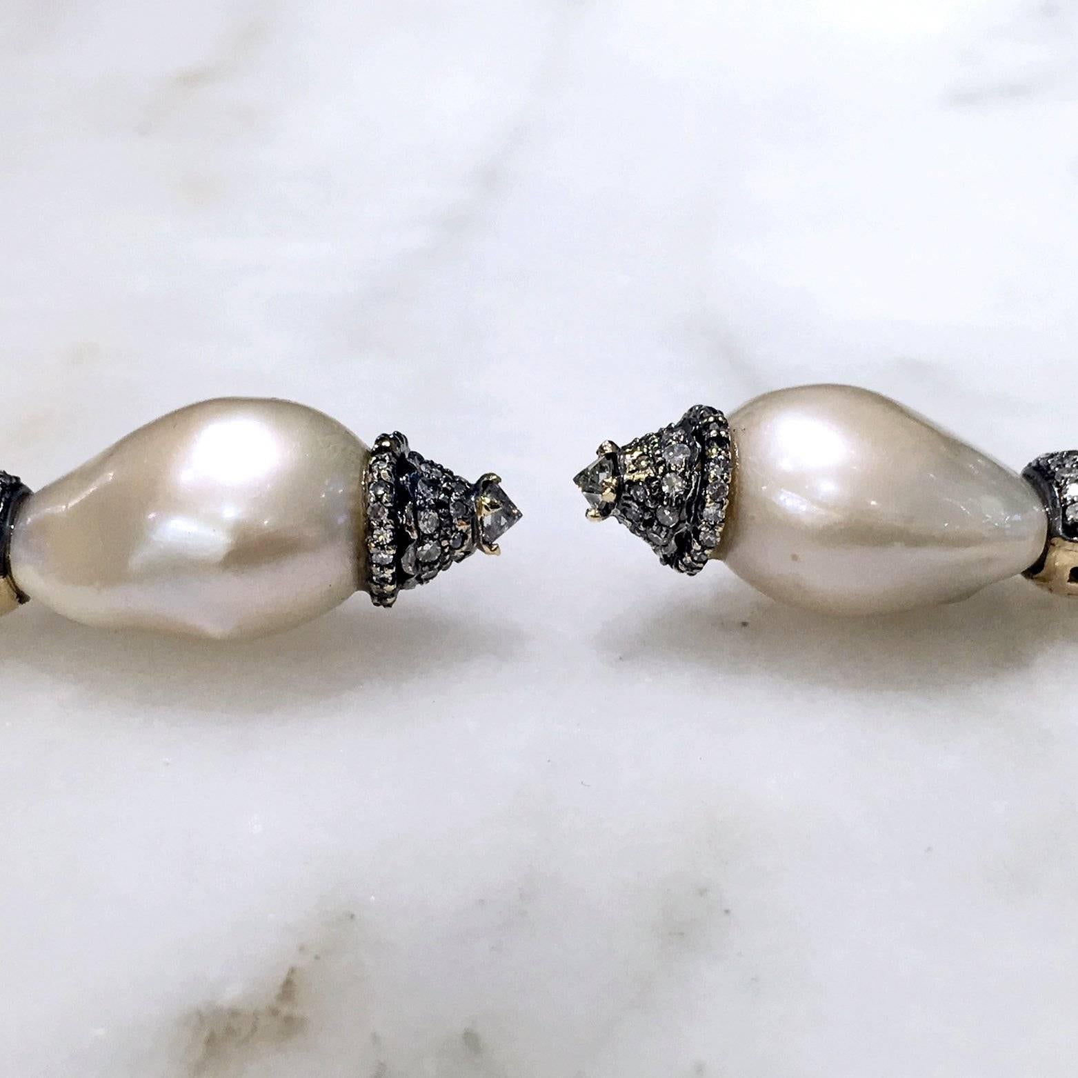 Women's One of a Kind Baroque Pearl White Diamond Hollywood Drop Earrings