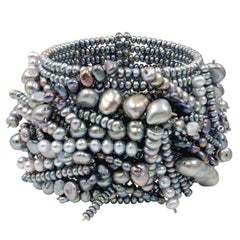 Estyn Hulbert Blue and Silver Pearl One of a Kind Chaos Cuff Bracelet