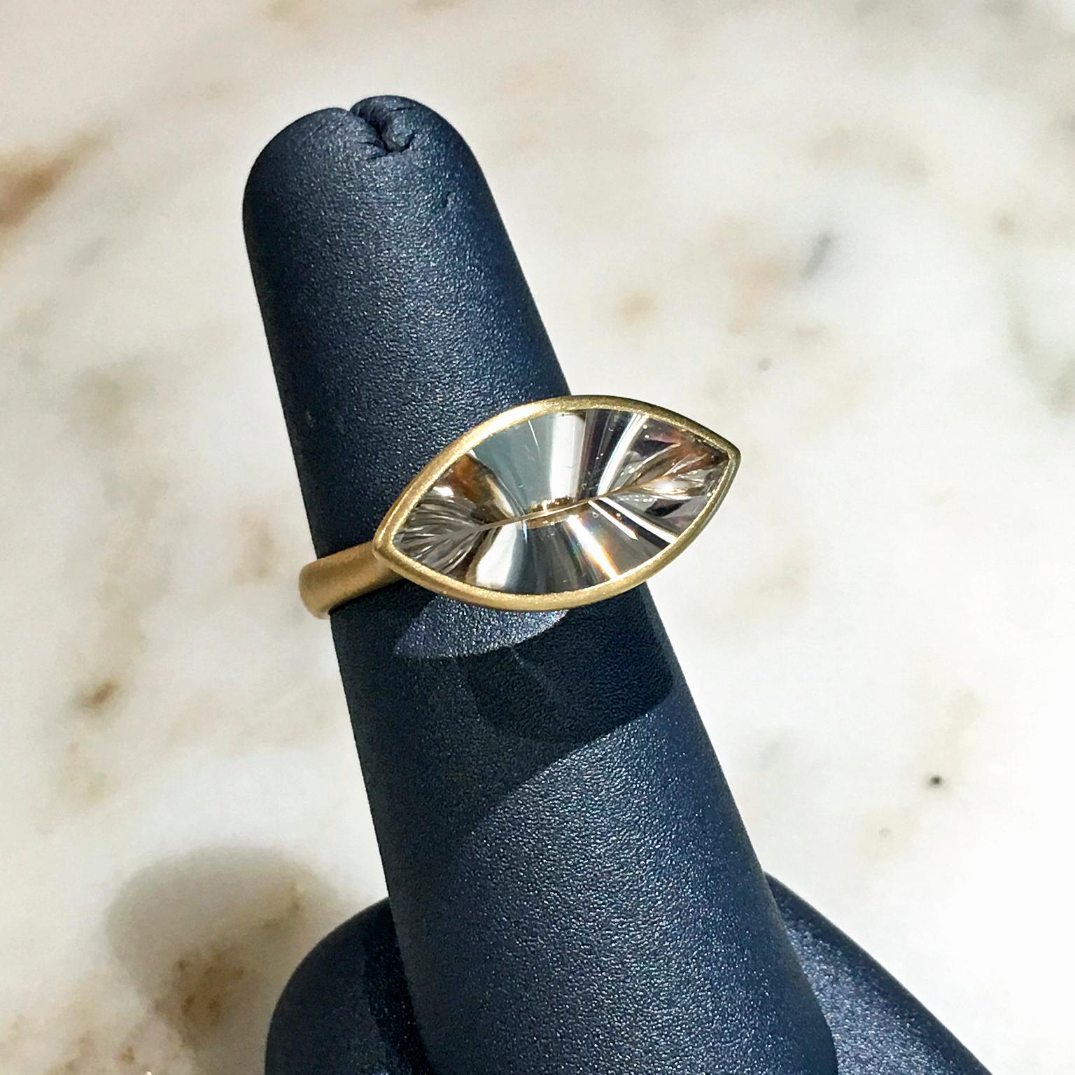 Contemporary Antonio Bernardo Horizontal Prism-Cut Rock Crystal Quartz Shine Handmade Ring