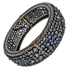 Lauren Harper Blue Moonstone Diamond Silver Gold Bubble Cuff Bracelet