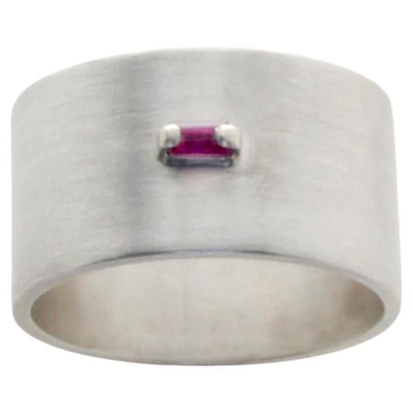 Baguette Cut Ruby sterling silver Wide Ring, US7.25 For Sale