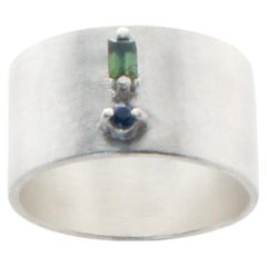 Sapphire and Tourmaline sterling silver Wide Ring 