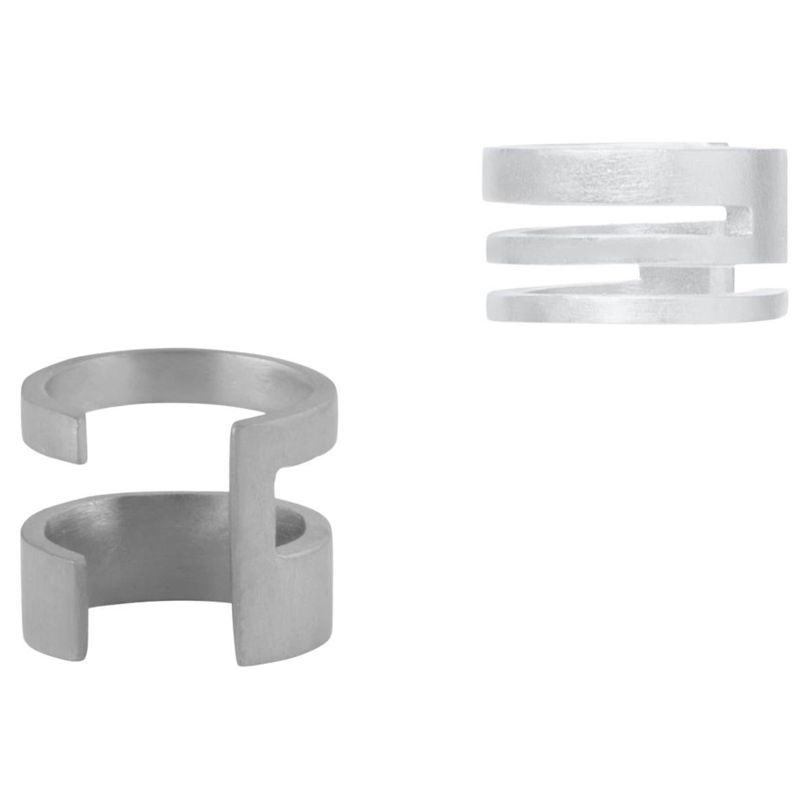 Sterling Silber Triple Lines+ Offene Linie Ohrring Manschette Ohrring Set im Angebot