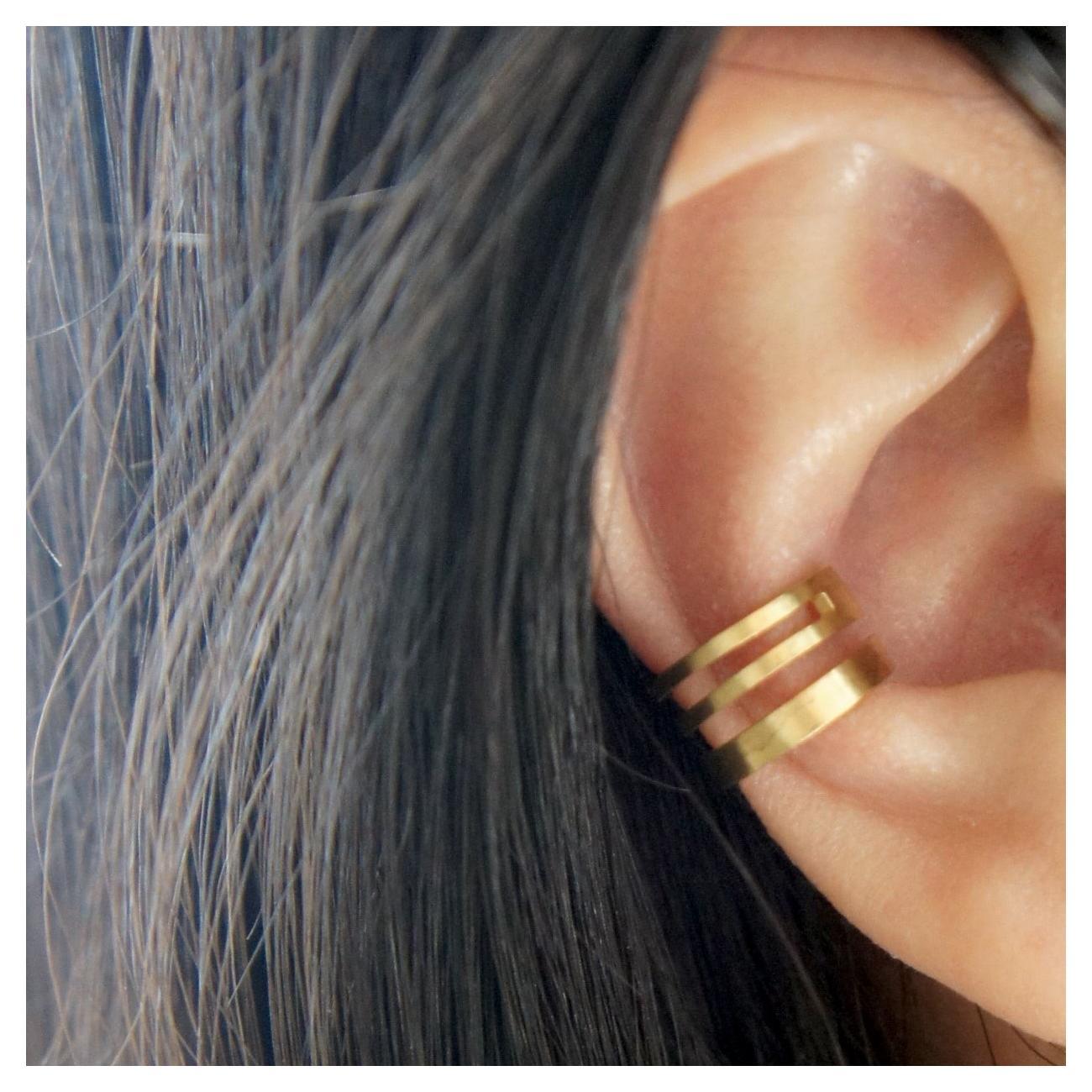 Gold-plated Sterling Silver Triple Lines Ear cuff Earring For Sale