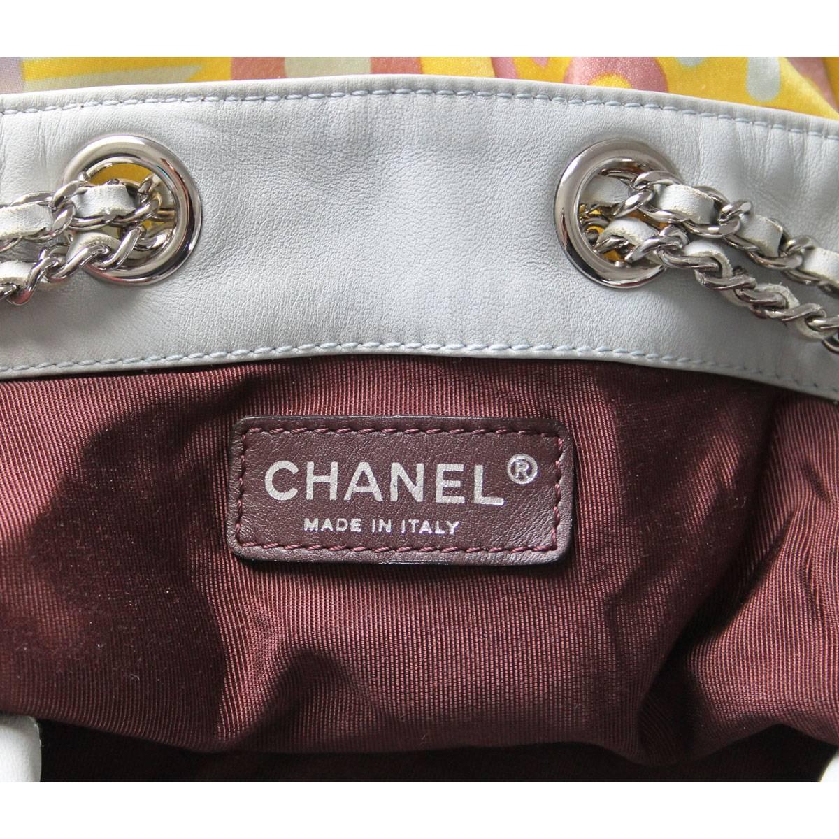 Chanel Limited Edition Pastel Multicolor Satin Drawstring Tassel Bag Purse 1