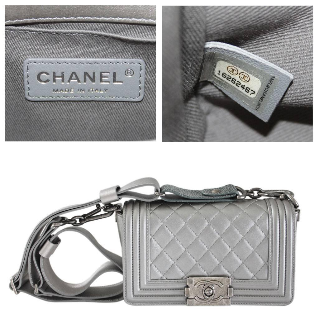 Chanel Silver Boy Bag Quilted Leather Stingray Strap SHW Flap Bag 3