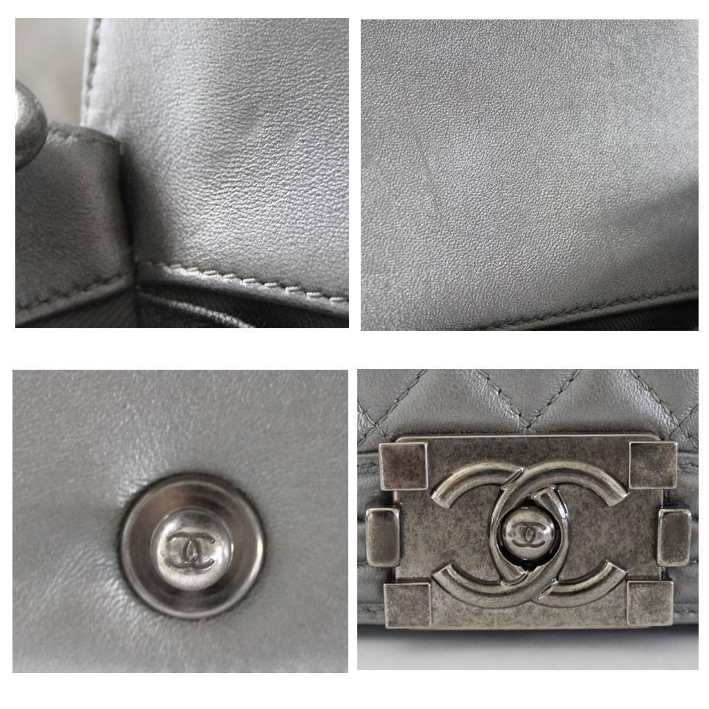 Women's or Men's Chanel Silver Boy Bag Quilted Leather Stingray Strap SHW Flap Bag