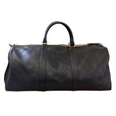 Chanel Black Leather Quilted Boston Travel GHW No. 3 Duffel Bag