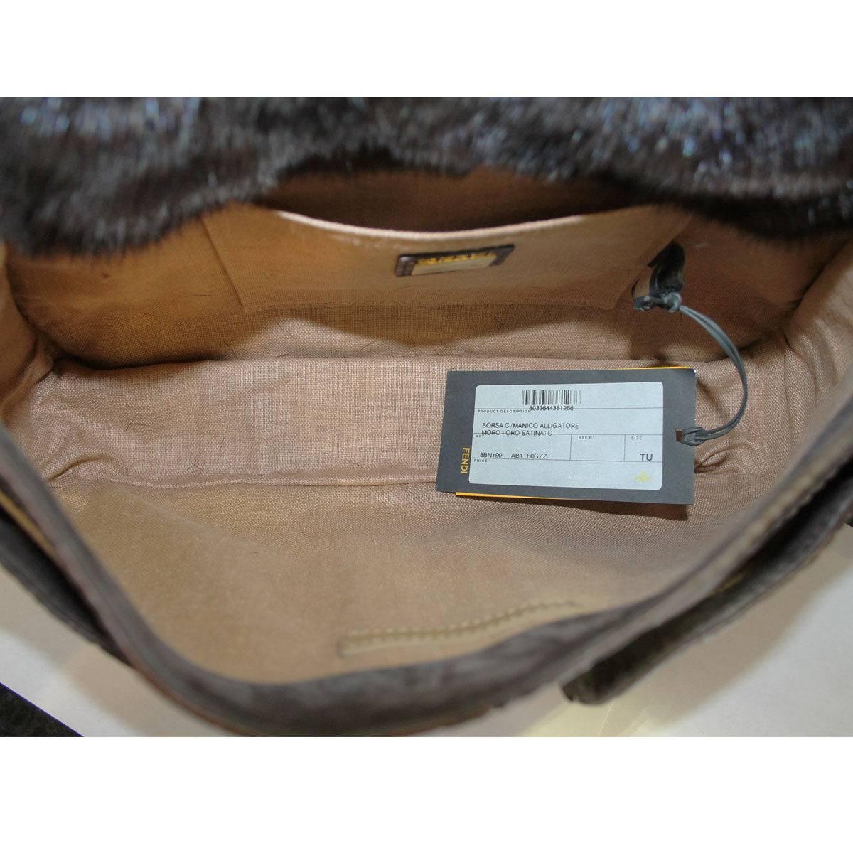 Fendi Rare Secret Code 8BN199 Brown Alligator & Mink Satchel Handbag Purse For Sale 3