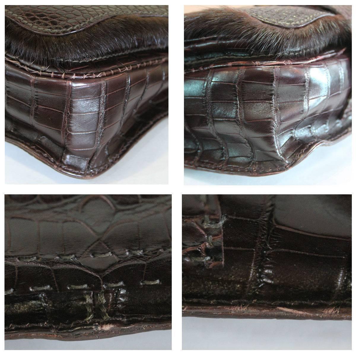 Fendi Rare Secret Code 8BN199 Brown Alligator & Mink Satchel Handbag Purse For Sale 1