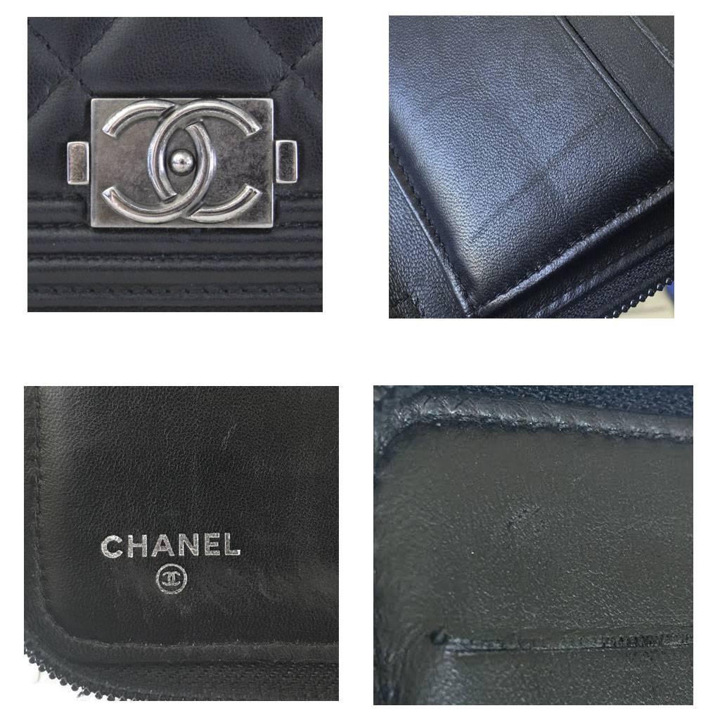 Women's or Men's Chanel Black Lambskin Large Zip Around Boy Wallet No. 16