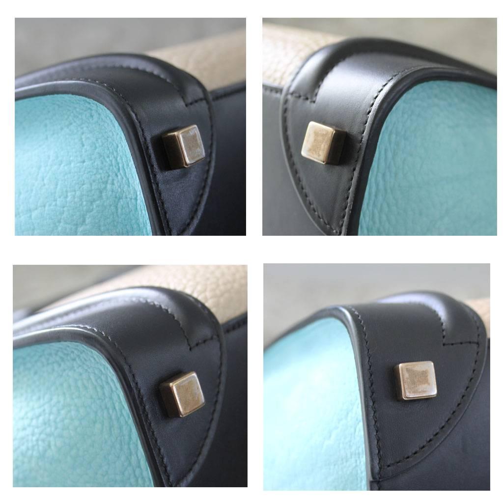 Celine Tricolor Micro Luggage Tote Pebbled Leather & Suede Handbag In Excellent Condition In Boca Raton, FL