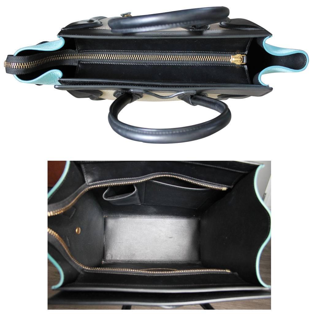 Celine Tricolor Micro Luggage Tote Pebbled Leather & Suede Handbag 4