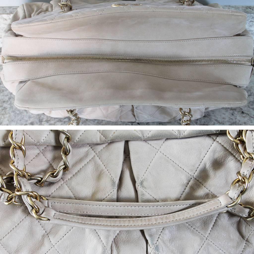 Chanel Soft Lambskin Beige Shoulder Bag Tote with Pleats No. 15 in Box For Sale 1