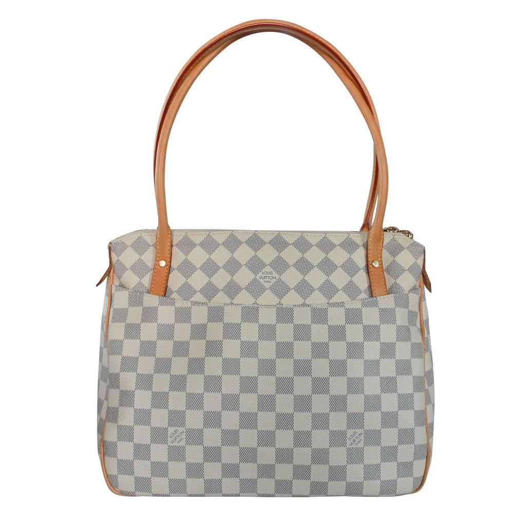 Louis Vuitton Damier Azur Figheri PM Handbag Tote in Dust Bag For Sale at 1stdibs