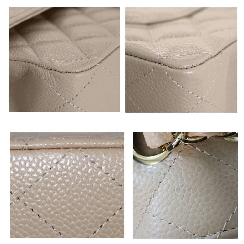 Chanel Medium Beige Double Flap Caviar Classic Flap Bag in Box No. 19 In Excellent Condition In Boca Raton, FL