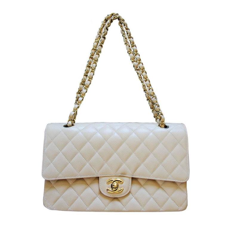 Chanel Medium Beige Double Flap Caviar Classic Flap Bag in Box No. 19 at  1stDibs