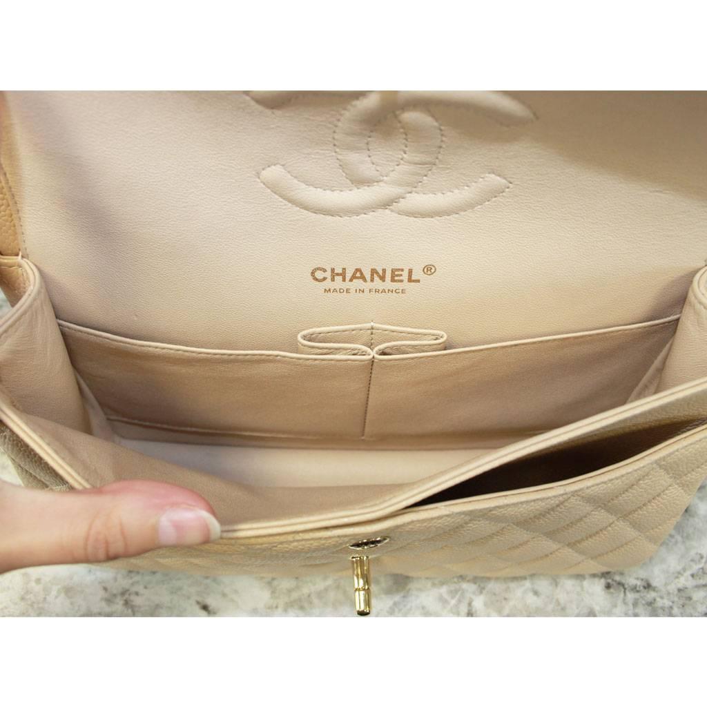 Women's or Men's Chanel Medium Beige Double Flap Caviar Classic Flap Bag in Box No. 19