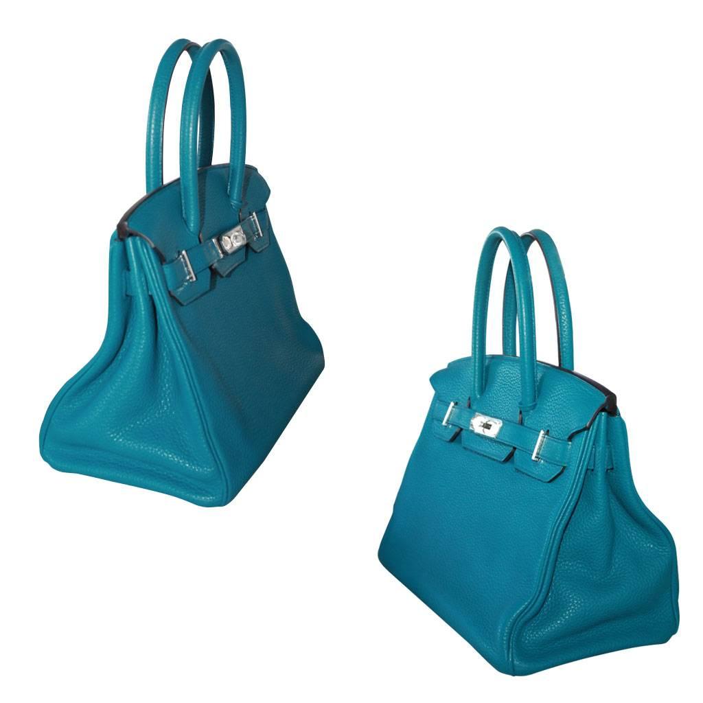Hermes Birkin 30 Togo Blue Izmir Handbag Purse in Box 