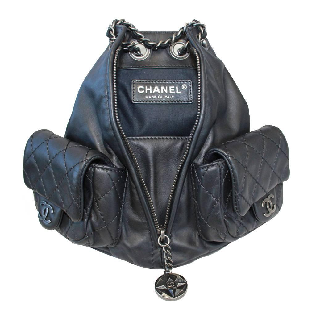 Chanel Mini Backpack is Back Black Lambskin SHW Purse in Dust Bag In Excellent Condition In Boca Raton, FL