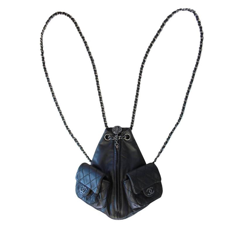 Chanel Mini Backpack is Back Black Lambskin SHW Purse in Dust Bag at 1stdibs