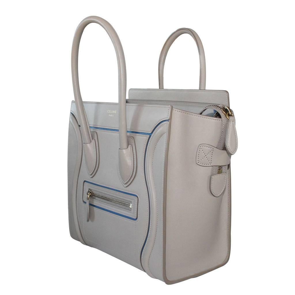 Brand: Celine
Style: Micro Luggage Tote
Handles: Small Light Taupe Calfskin Rolled Handles; Drop: 5