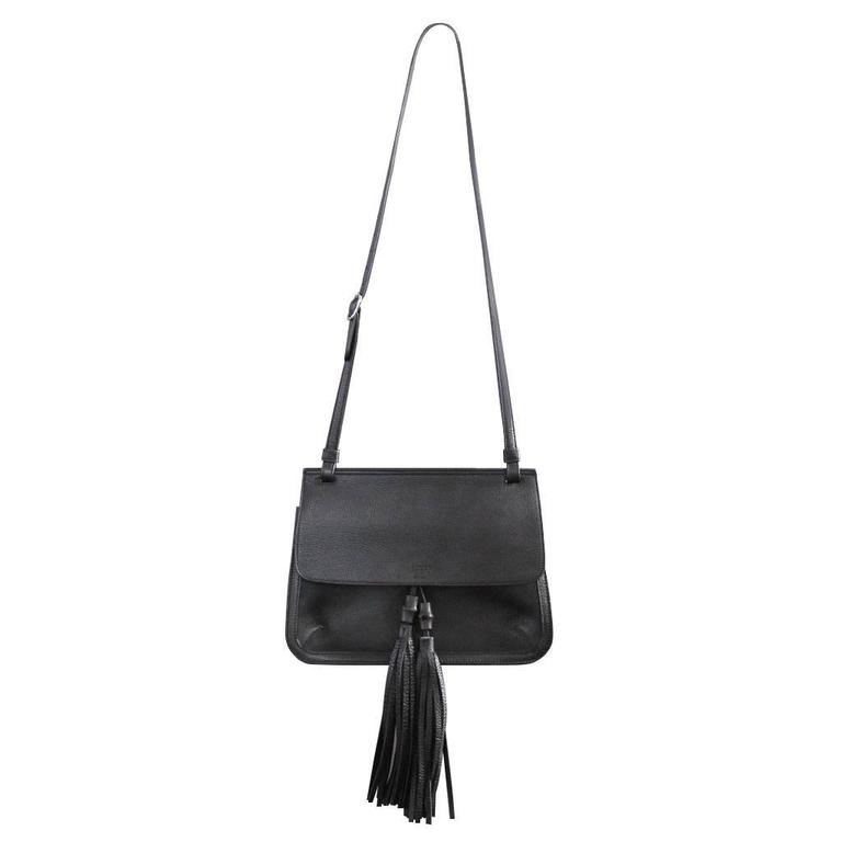 Gucci Bamboo Daily Black Leather Tassel Cross Body Bag at 1stdibs